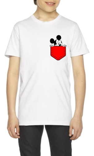 Poleras Niña/niño Estampadas Con Diseño Mickey Bolsillo