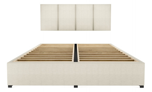 Recamara Cama Cabecera Napole Matrimonial Madera Tapiz Beige