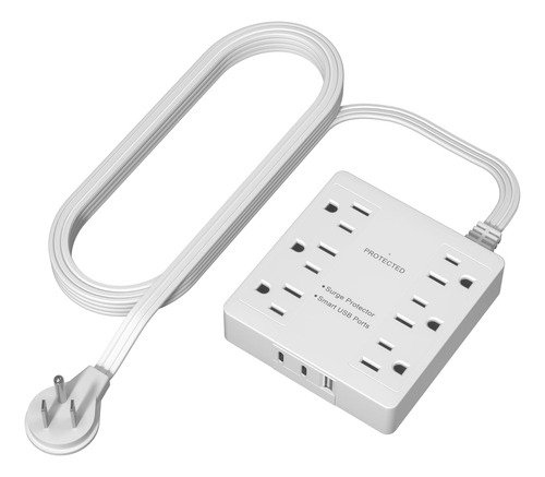Extensor De Enchufe Plano Con 6 Tomas Usb Y Proteccion Contr
