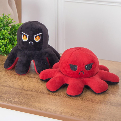 Peluche bipolar reversible con forma de pulpo, humor enojado, 14 cm