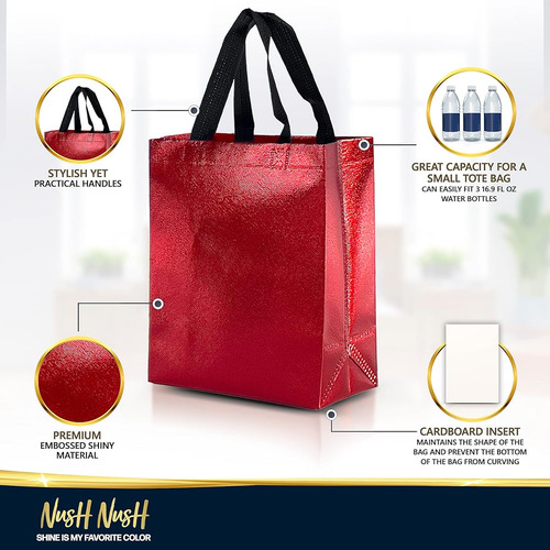 Set De 12 Bolsas De Color Rojo Tamaño Mediano Navidad Red - Medium Size Lisa