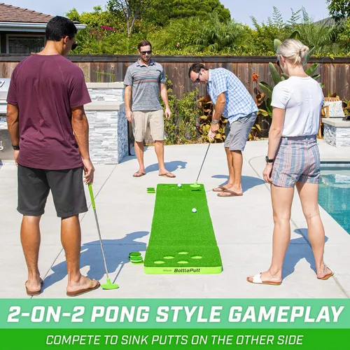 Gosports Battleputt Golf Putting Juego 2 Contra 2 Pong Style Play Con 11' Putting Green, 2 Putters Y 2 Pelotas De Golf
