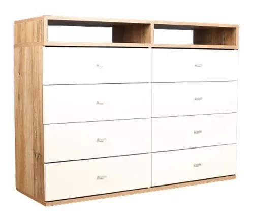 Cómoda cajonera madera con tres cajones y estante blanco y