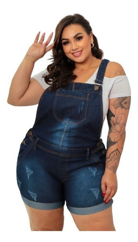 Jardineira Jeans Macaquinho Plus Size Feminino