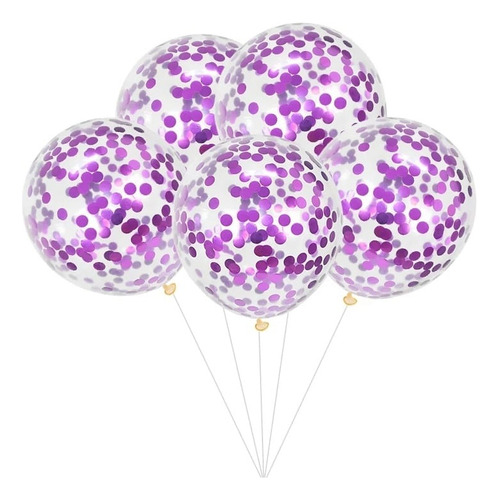 10 Globos Transparentes Con Confeti Violeta