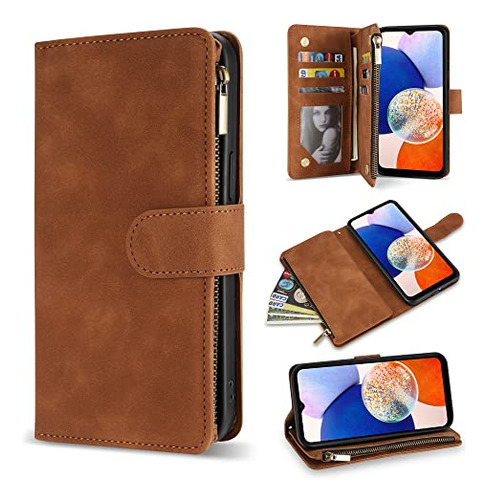 Funda Cartera Para Galaxy A14 5g Cafe 6.6 PuLG Piel Sintetic