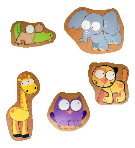 Set 5 Rompecabezas Para Niños Didacticos De Madera Animales 