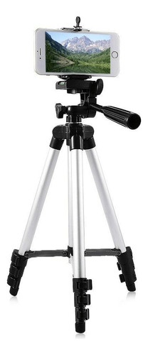 Tripé Telescópico Alumínio Prata 130cm Universal P/ Celular