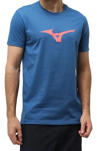 T-shirt Mizuno Basic Big Logo 2 Masculina- Azul/ Coral