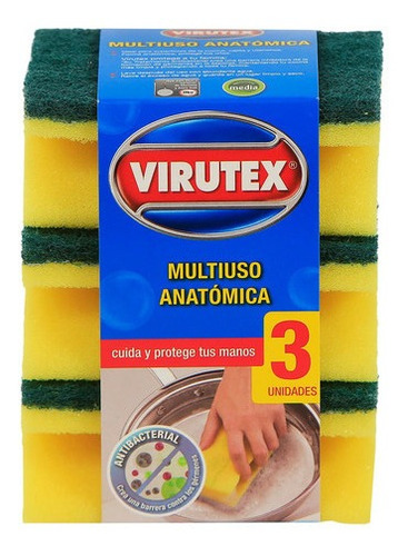 Esponja X3 Multiuso Antibacterial Acanalada  Virutex