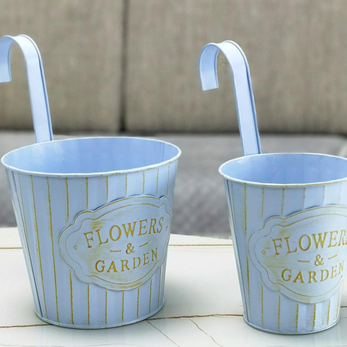 Maceta De Hierro Para Flores, Maceta Colgante Pequeño Azul