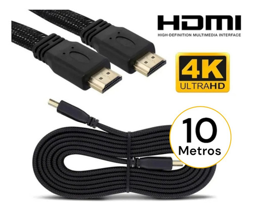 Cabo Hdmi 10m Pino Dourado 3d 4k Full Hd 1080 Vídeo 3d