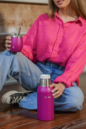 Set Termo 1lt + Mate Acero Camionero. Bombilla Regalo.