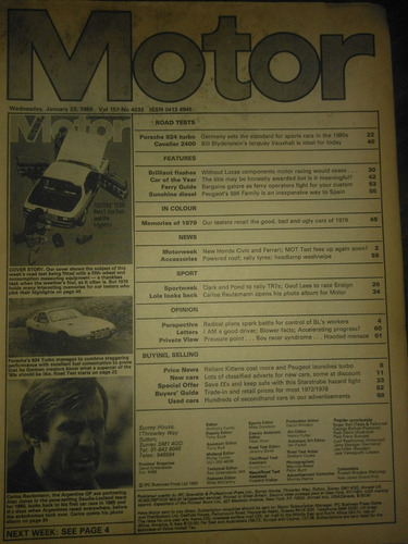 Revista Motor (inglesa) Janeiro 1980 - Porsche 924 Turbo