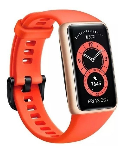 Imagen 2 de 4 de Huawei Band 6 1.47" caja de polímero gold malla amber sunrise de silicona FRA-B19