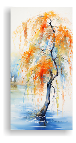 100x50cm Cuadro Árbol De Sauce Azul Y Naranja - Estilo Neo-