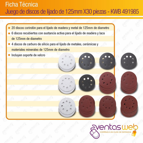 Imagen 6 de 7 de Lijas Circulares Redondas 125mm 5 PuLG X 30 Unid Surtidas