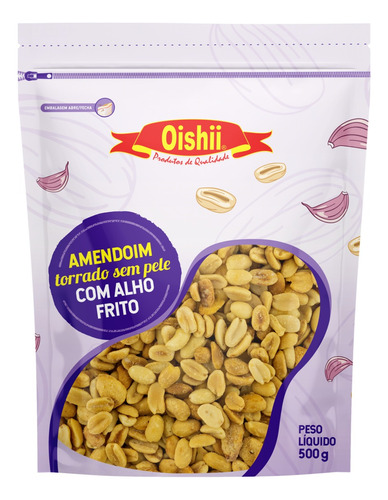 Oishii amendoim torrado com alho frito sem glúten 500gr