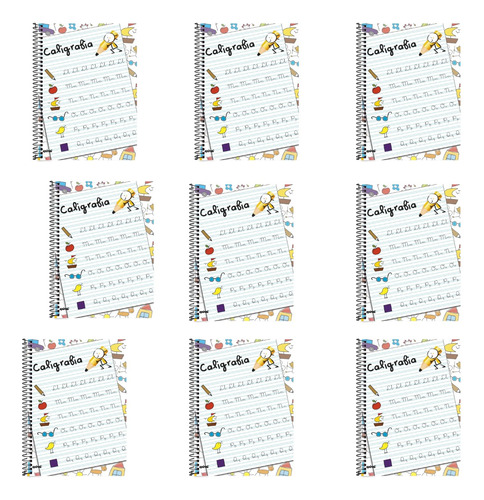 Caderno Caligrafia Capa Dura 96 Folhas Kit 9 Unidades