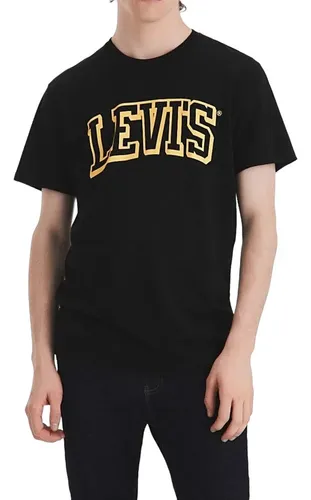 Camiseta levis negra y dorada sale