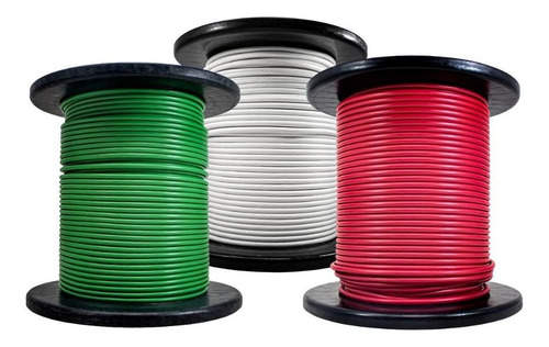 Kit 3 Cable Eléctrico 50 Metros Calibre 10 Verde Blanco Rojo