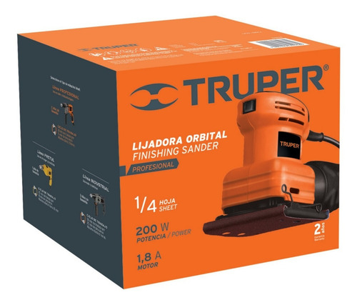 Lijadora Orbital Profesional 1/4 Pulgada 200 W Truper 16682 Color Naranja Frecuencia 60 Hz 120V