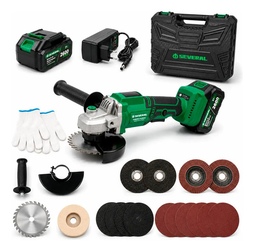 Esmerilhadeira Lixadeira Angular Politriz Several Sem Fio Duas Baterias 21v 6800 RPM 3 Velocidades Completa