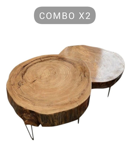 Combo X 2 Mesa Baja Rustica Tronco Natural
