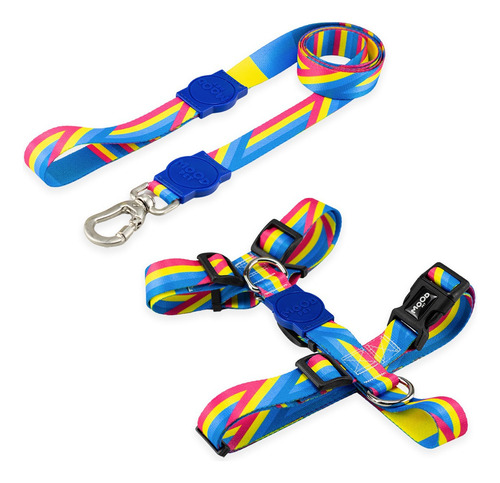 Coleira Peitoral Com Guia Para Cachorro Pet Cães Mood Pet Cor Bells Azul Tamanho Grande