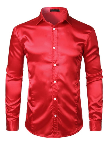 Camisa De Vestir De Lujo De Satén De Seda Rosa Para Hombre,