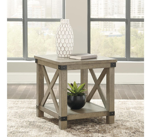 Mesa Auxiliar Rectangular Marrón Rústico Diseño Aldwin