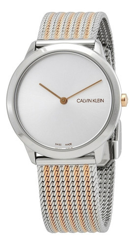 Reloj Calvin Klein Minimal K3m22b26 Dama Original Color de la correa PLATA LINEAS ROSA