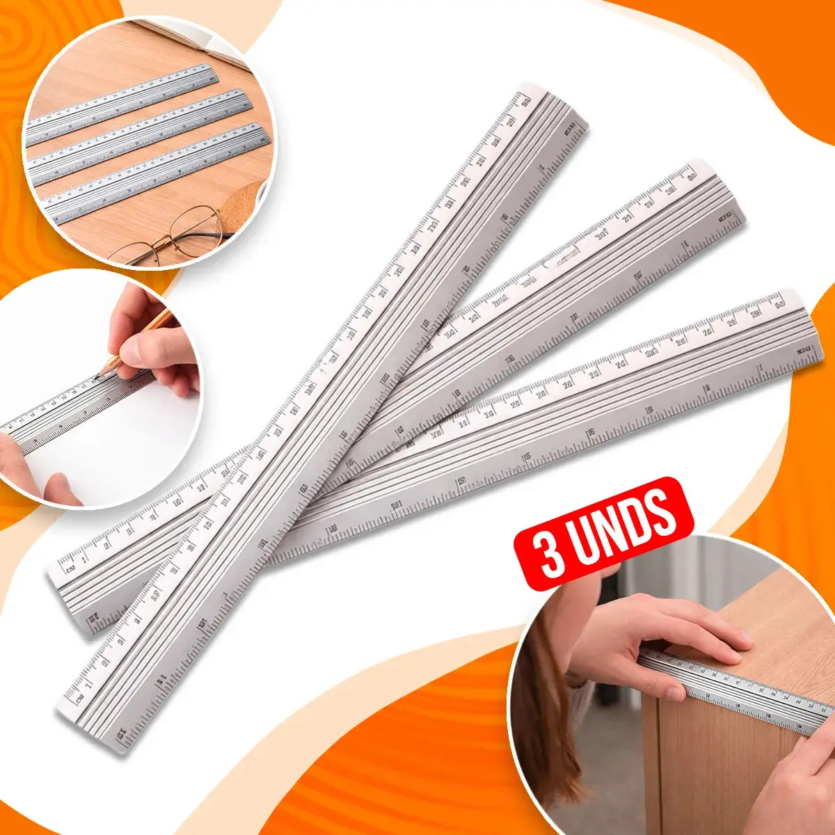 Kit 3 Réguas De Alumínio 30cm Profissional Escola Faculdade Trabalho Escritório Gurumania