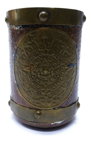 Tarro Cobre Martillado Calendario Azteca Bronce