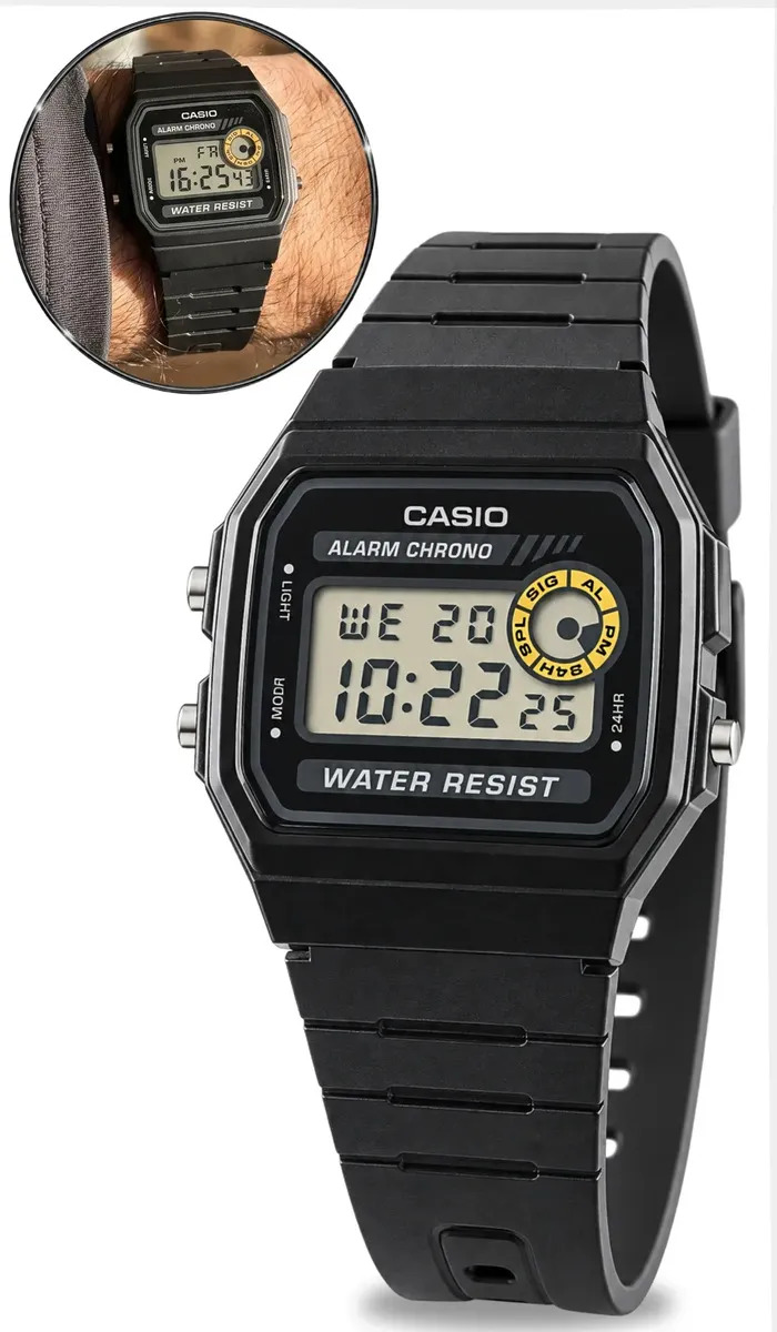 Relógio De Pulso Digital Casio F-94wa-8dg Com Corria De Resina Cor Preto - Fondo Cinza