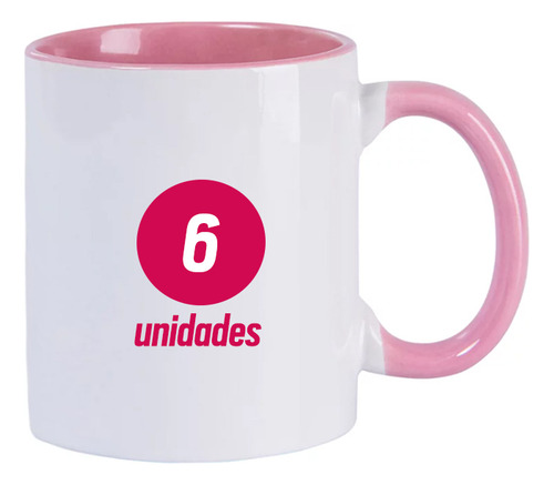 6 Caneca Cerâmica Sublimação Interior Alça Colorido 325 Ml Cor Rosa-claro