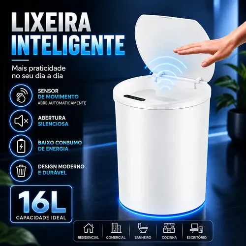 Lixeira inteligente branca de 16 litros