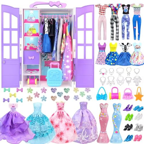 92pcs Doll Ropa Y Accesorios Con Doll Closet Para Fvt8t