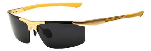 Anteojos de sol polarizados Veithdia V6588 con marco de aluminio color dorado, lente gris de policarbonato, varilla dorada de aluminio