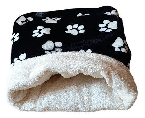 Cama Cueva Bolsa De Dormir Gatos Perros Reversible Calurosa Negro Huellita Blanca