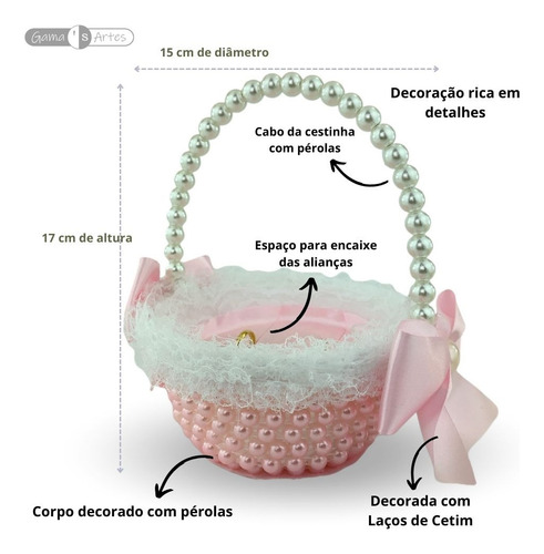 Cestinha Porta Aliança De Pérolas Casamento Daminha