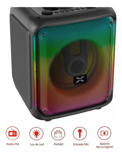 Alto-falante de bateria Bluetooth Xion Sdbox 8" Light Fm 6000w Karaoke Preto 127/220V