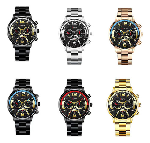 6 Relojes Genva Hombre Automático Movimiento Cuarzo Regalo