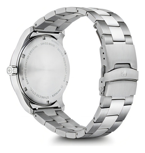 Relógio analógico Wenger Attitude, pulseira de prata, cor de fundo preta