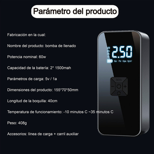 Bombas Aire Inflador Eléctricas Compresora Aire Portátil Auto Llantas 150psi
