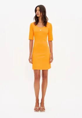 Vestido Curto Manga Curta Laranja P