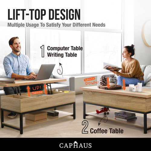 Mesa De Centro Elevable Con Almacenamiento Y Estante Abierto