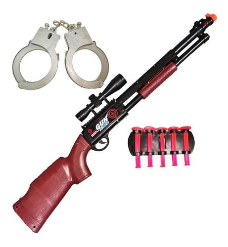 Set De Escopeta Con Sopapas Y Esposas Arma Juguete Niño