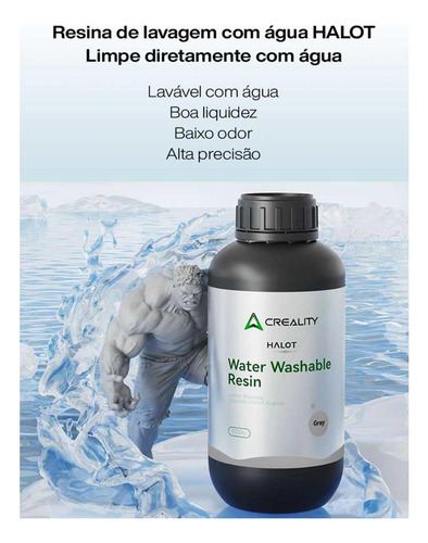 Resina Creality Halot Lavável P/ Impressora 3d Lcd 1kg Cinza