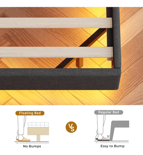 Base De Cama King Size C/ Cabecera Con Luz Led & Usb Grey